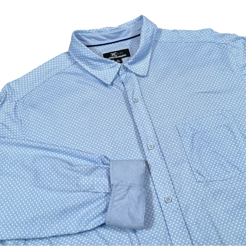 Johnston & Murphy XC Flex Blue Micro Print Button Down Shirt Mens XL Stretch